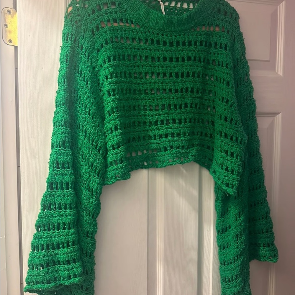 Free People Caught Up Green Crochet Top - Picture 3 of 3